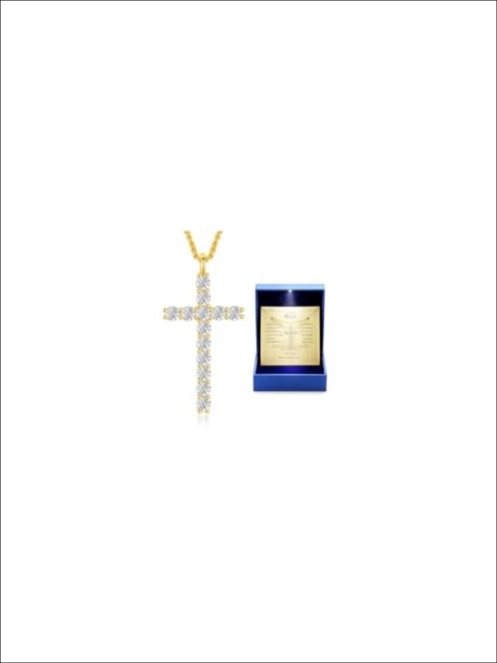 Moissanite Cross Pendant Necklace 925 Sterling Silver Gold Plated 18in